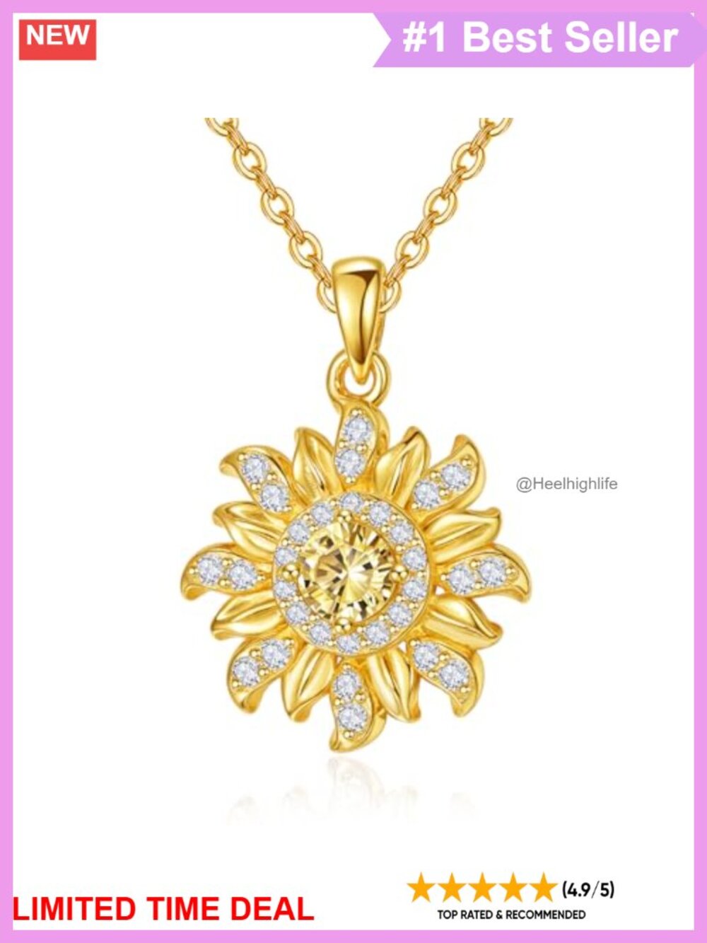 925 Sterling Silver Sunflower Pendant Necklace with Cubic Zirconia